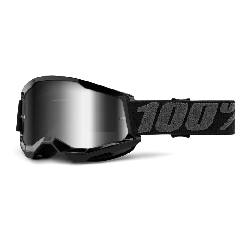 Motocross szemüveg 100% STRATA 2 fekete (ezüst tükör plexiüveg)