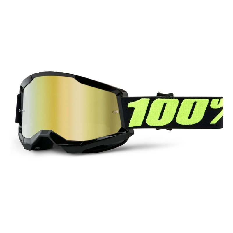 Motocross szemüveg 100% STRATA 2 fekete (arany tükör plexiüveg)