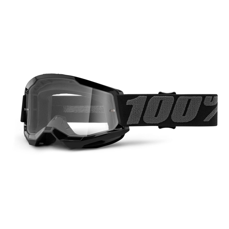 Gyerek motocross szemüveg 100% STRATA 2 fekete (átlátszó plexi)
