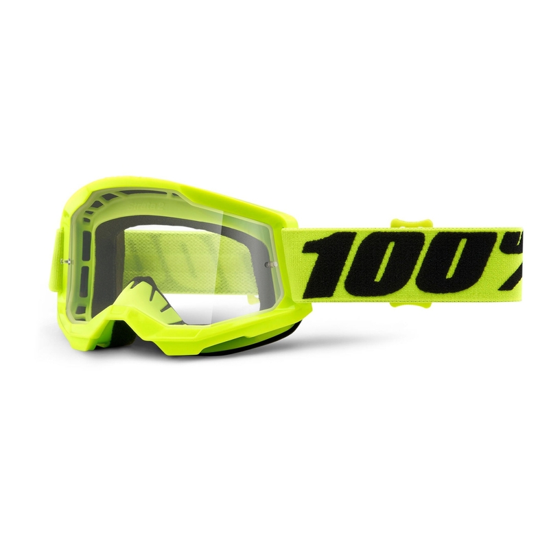 Gyerek motocross szemüveg 100% STRATA 2 fluo sárga (átlátszó plexi)