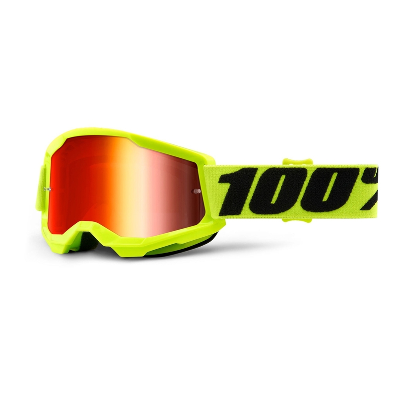 100% STRATA 2 gyerek motocross szemüveg fluo sárga (tükörpiros plexi)