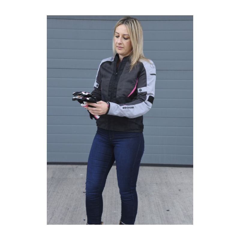 Női motoros kabát Oxford Iota 1.0 Air Black-Grey-Pink
