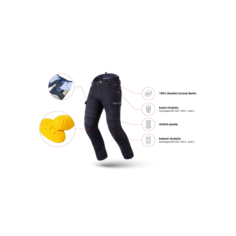 Motoros farmernadrág Street Racer Cargo CE fekete