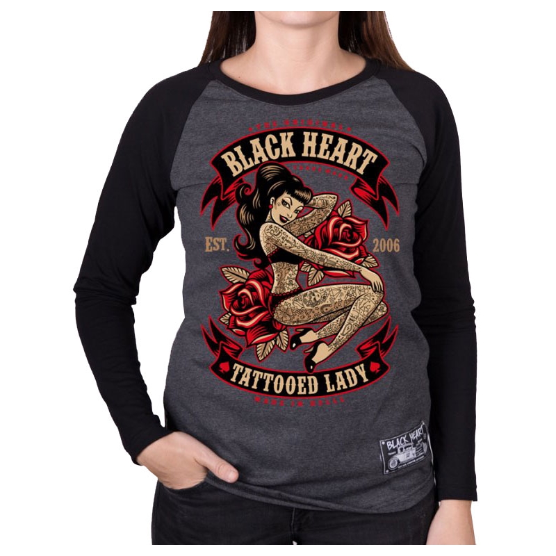 Női póló Black Heart Tattooed Lady fekete-szürke