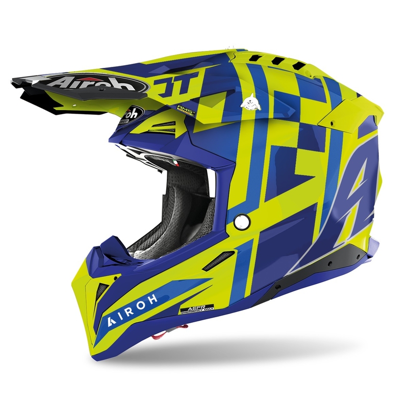 Motocross Sisak Airoh Aviator 3.0 TC21 2022 kék-fluo sárga fényes kiárusítás