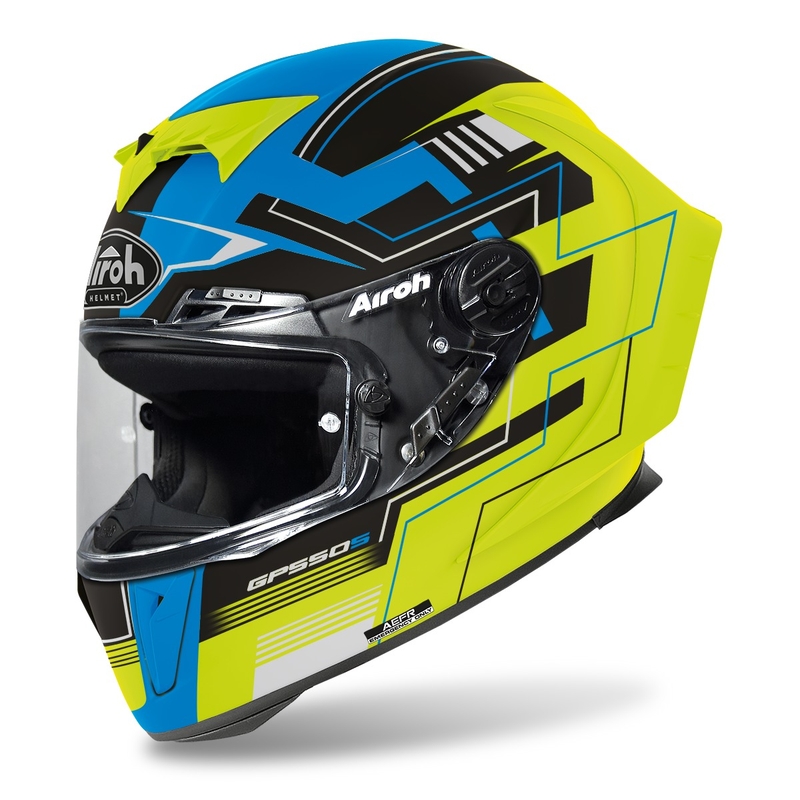 Beépített motoros sisak Airoh GP550 S Challenge 2022 sárga-kék matt