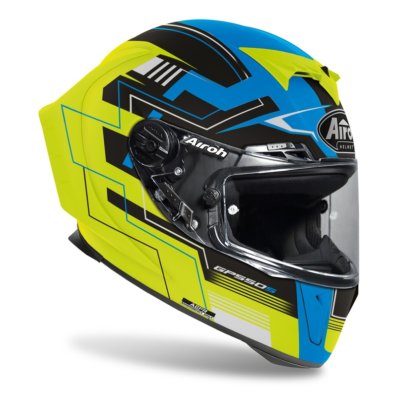 Beépített motoros sisak Airoh GP550 S Challenge 2022 sárga-kék matt