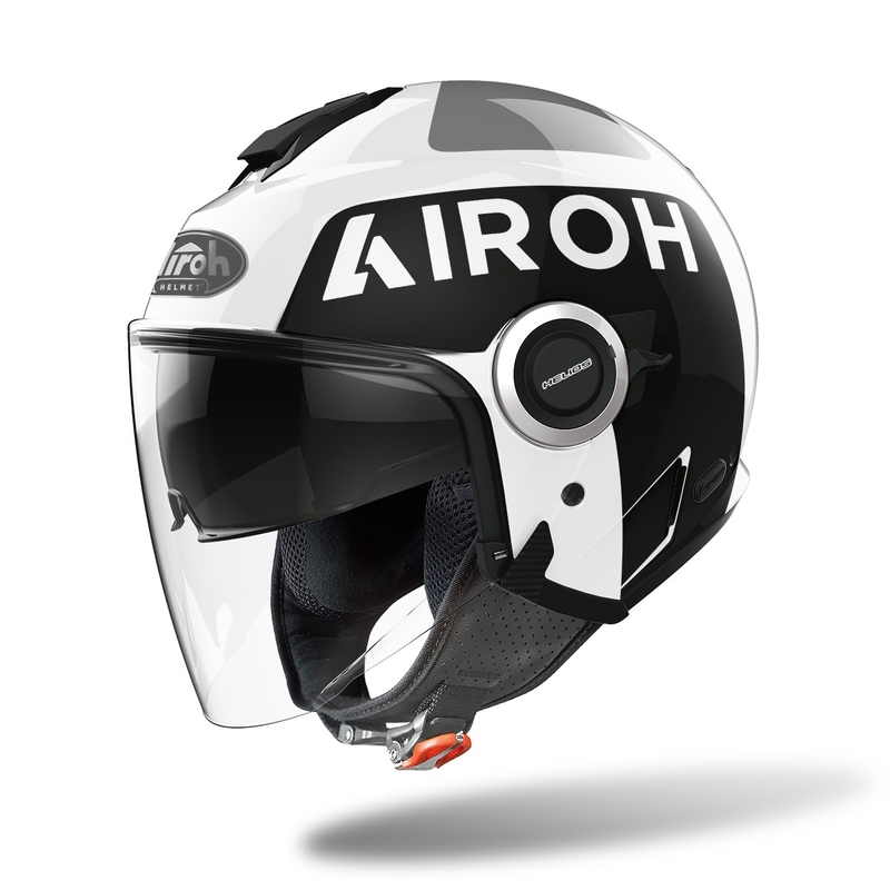 Nyitott motoros sisak Airoh Helios Up 2022 fekete-fehér