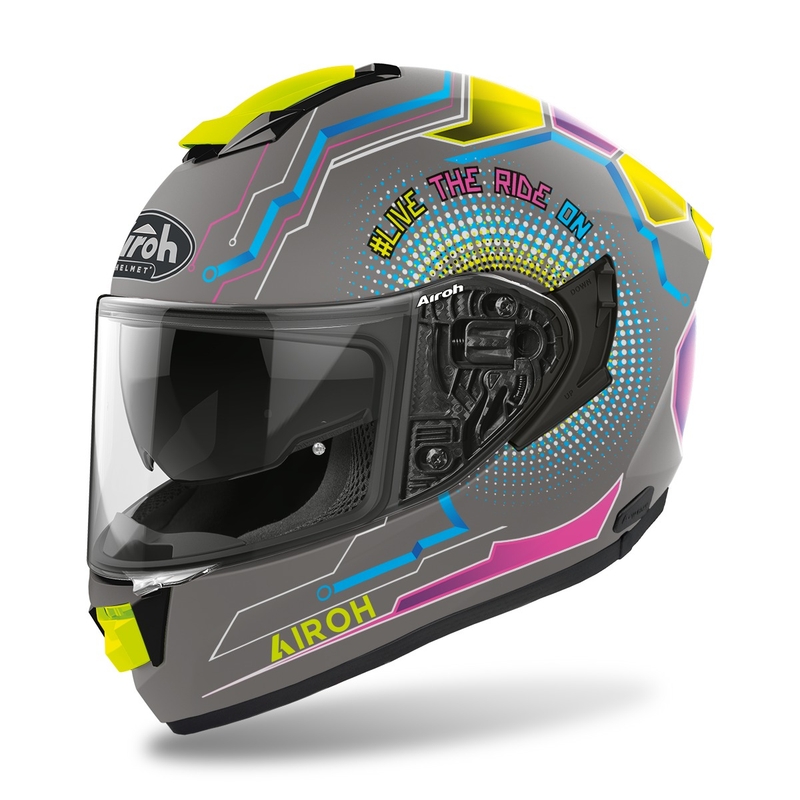 Integrált motoros sisak Airoh ST.501 Power 2022 szürke-kék-rózsaszín-fluo sárga matt kiárusítás