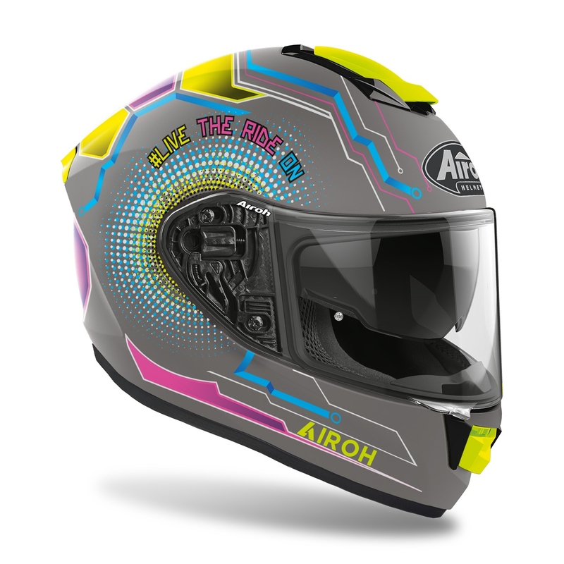 Integrált motoros sisak Airoh ST.501 Power 2022 szürke-kék-rózsaszín-fluo sárga matt kiárusítás