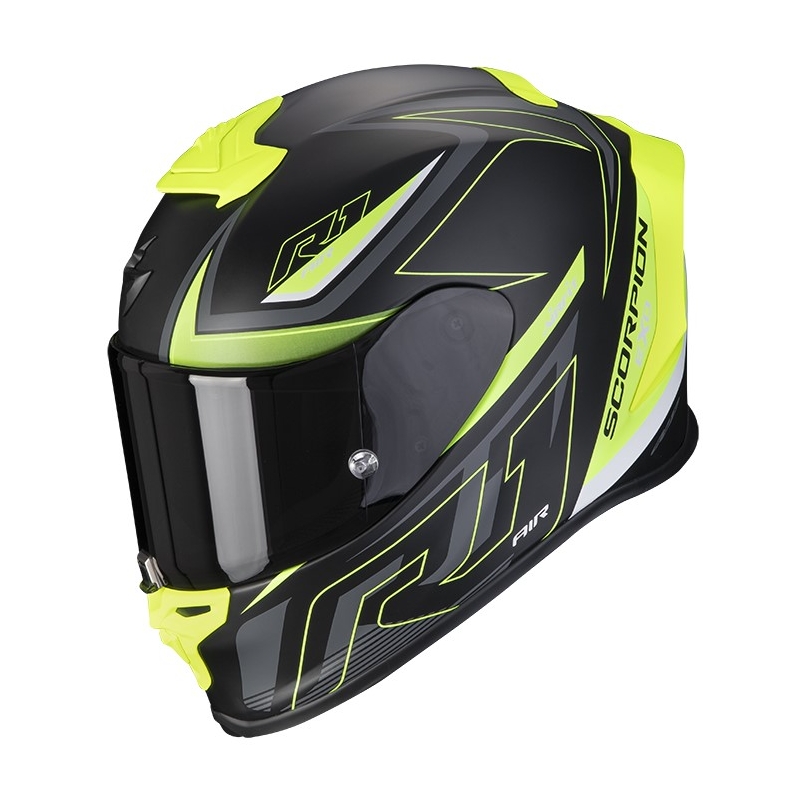 Beépített motoros sisak Scorpion EXO-R1 Air Gaz fekete-fluo sárga
