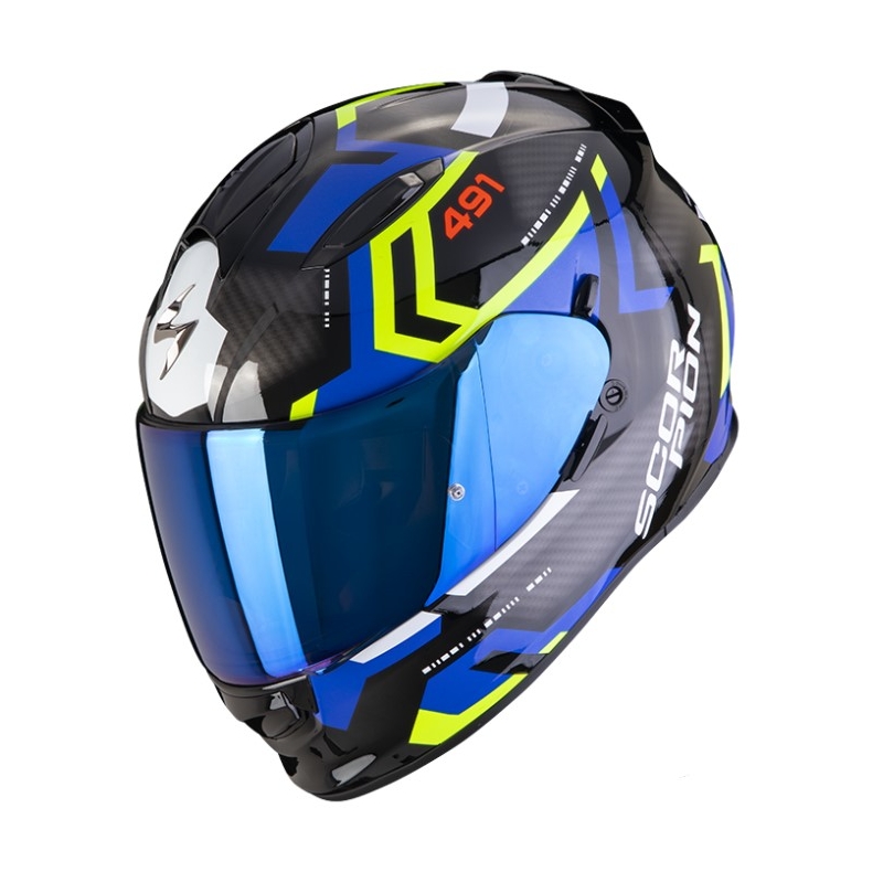 SCORPION EXO-491 SPIN zárt bukósisak fekete-kék-fluo sárga kiárusítás