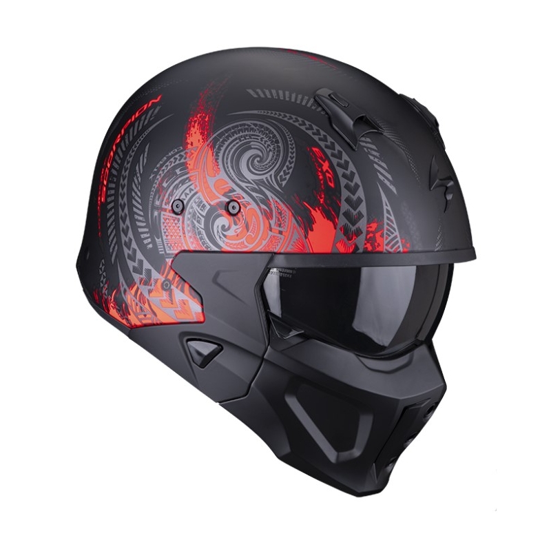 SCORPION COVERT-X TATTOO nyitott bukósisak állvédővel matt fekete-piros
