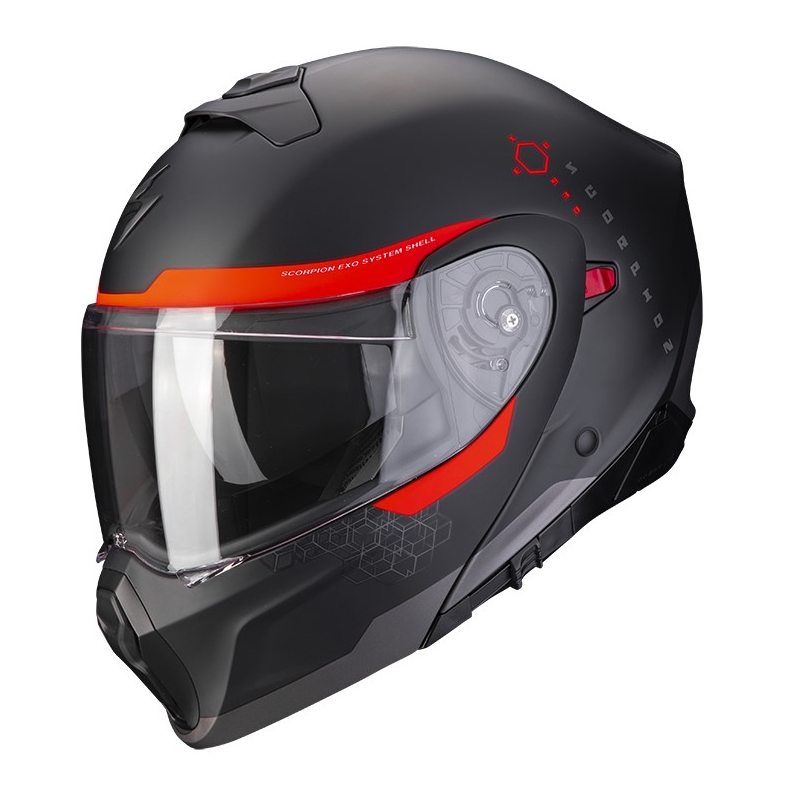 Motoros sisak Scorpion EXO-930 SHOT matt fekete-piros