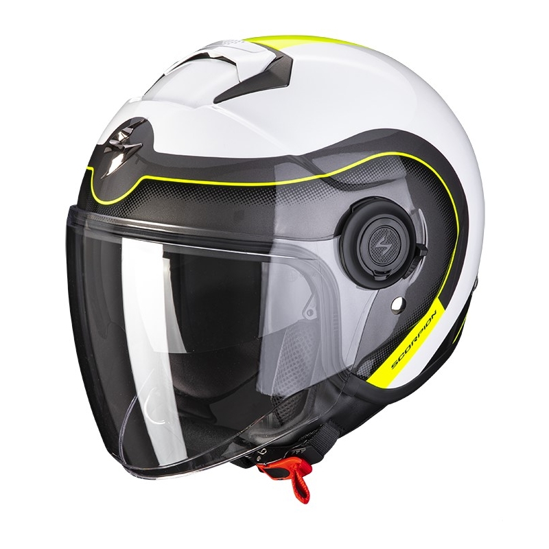 Nyitott motoros sisak Scorpion EXO-CITY ROLL gyöngy fehér-fluo sárga