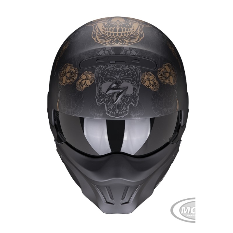 Motoros sisak Scorpion EXO-COMBAT EVO KALAVERA matt fekete-arany