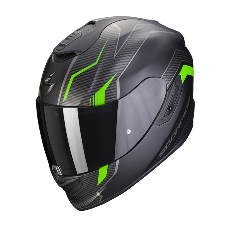 Beépített motoros sisak Scorpion EXO-1400 Air Fortuna fekete-zöld matt kiárusítás