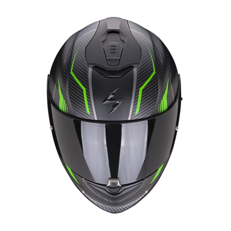 Beépített motoros sisak Scorpion EXO-1400 Air Fortuna fekete-zöld matt kiárusítás