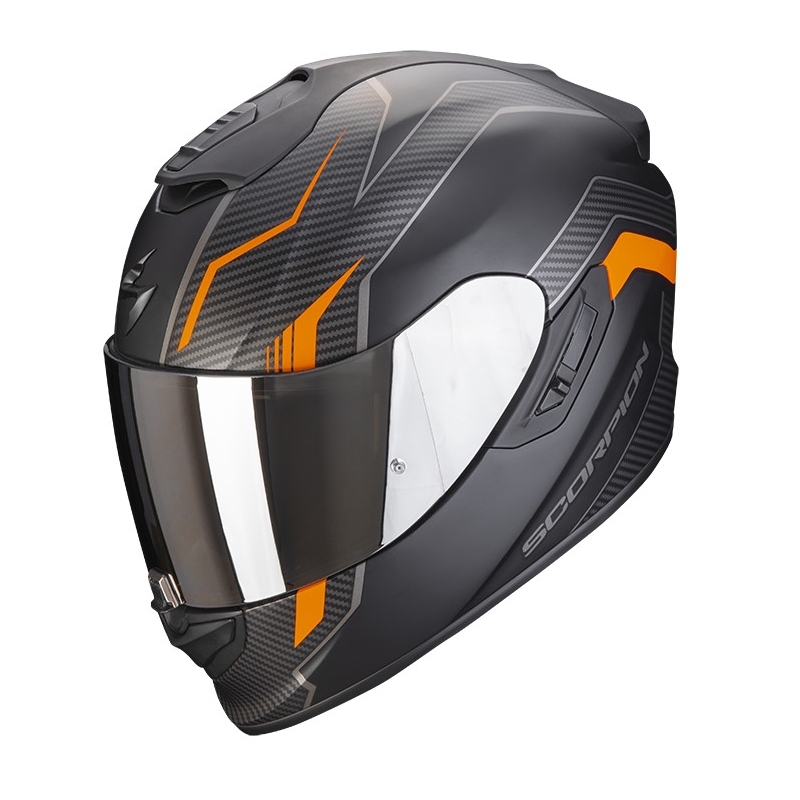Beépített motoros sisak Scorpion EXO-1400 Air Fortuna fekete-narancssárga matt