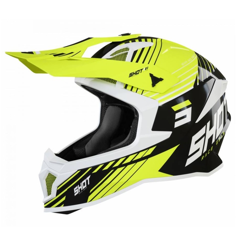 Motocross sisak Shot Lite Fury fekete-fehér-fluo sárga kiárusítás