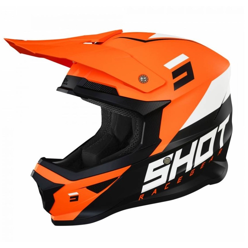 Motocross sisak Shot Furious Chase fekete-fehér-fluo narancs kiárusítás