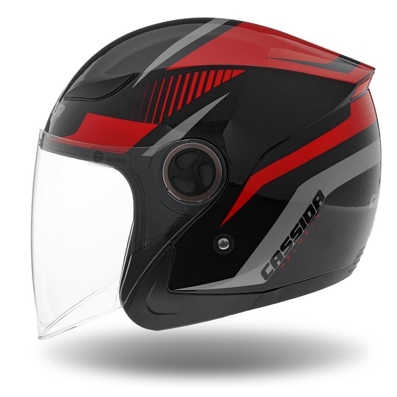 Nyitott motoros sisak Cassida Reflex fekete-piros-szürke