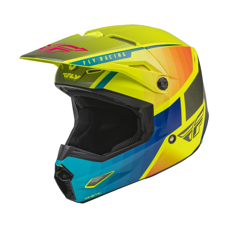 Gyerekek Motocross Sisak FLY Racing Kinetic Drift kék-fluo sárga-szürke