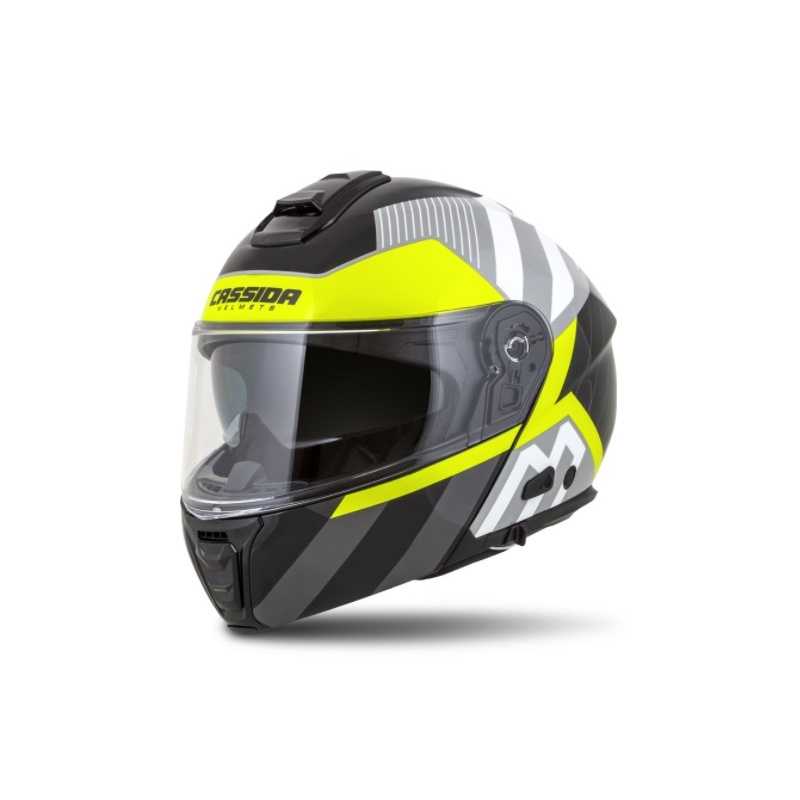Cassida Modulo 2.0 összecsukható motoros sisak profil fehér-szürke-fekete-fluo sárga