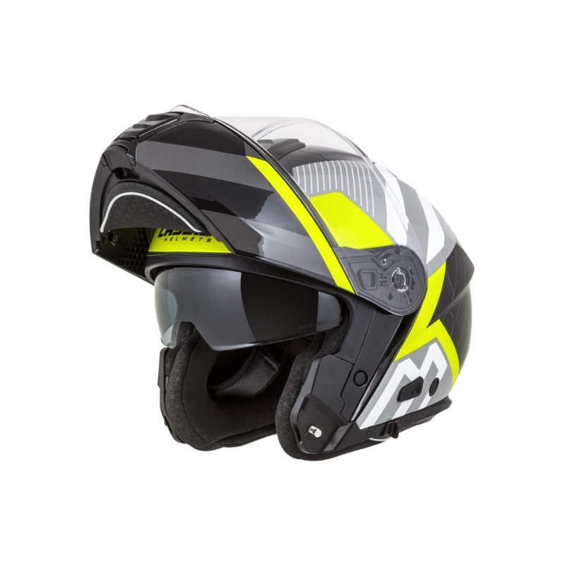Cassida Modulo 2.0 összecsukható motoros sisak profil fehér-szürke-fekete-fluo sárga