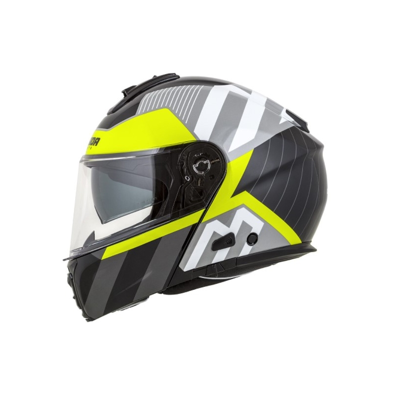 Cassida Modulo 2.0 összecsukható motoros sisak profil fehér-szürke-fekete-fluo sárga