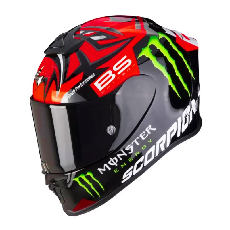 Beépített motoros sisak Scorpion EXO-R1 Air Fabio Quartararo Monster Replica fekete-fluo piros fényes