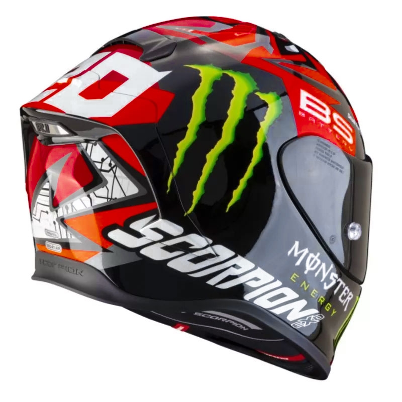 Beépített motoros sisak Scorpion EXO-R1 Air Fabio Quartararo Monster Replica fekete-fluo piros fényes