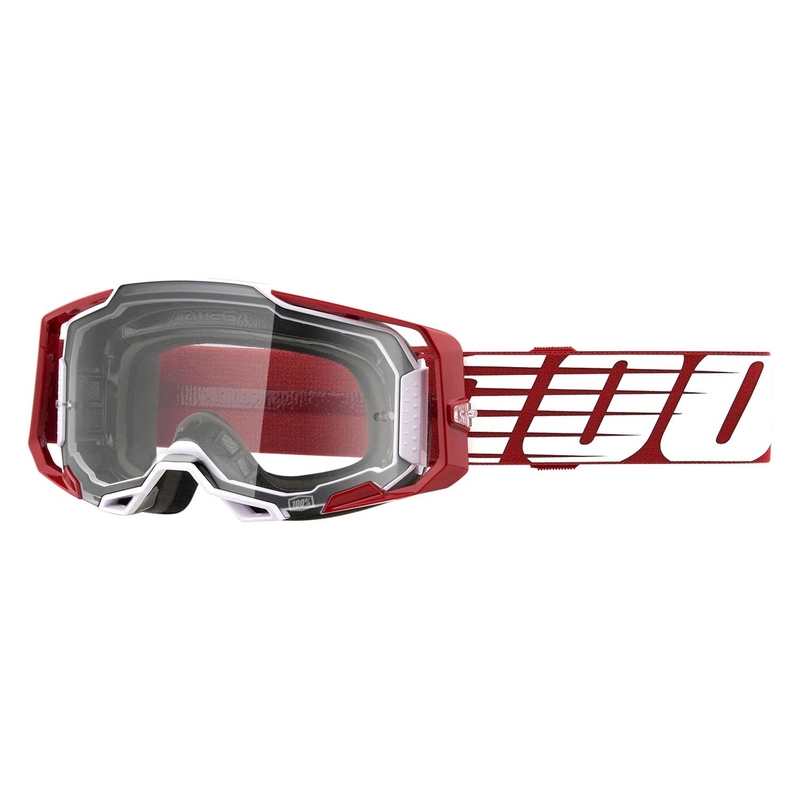 Motocross szemüveg 100% ARMEGA túlméretezett mélyvörös (átlátszó plexiüveg)