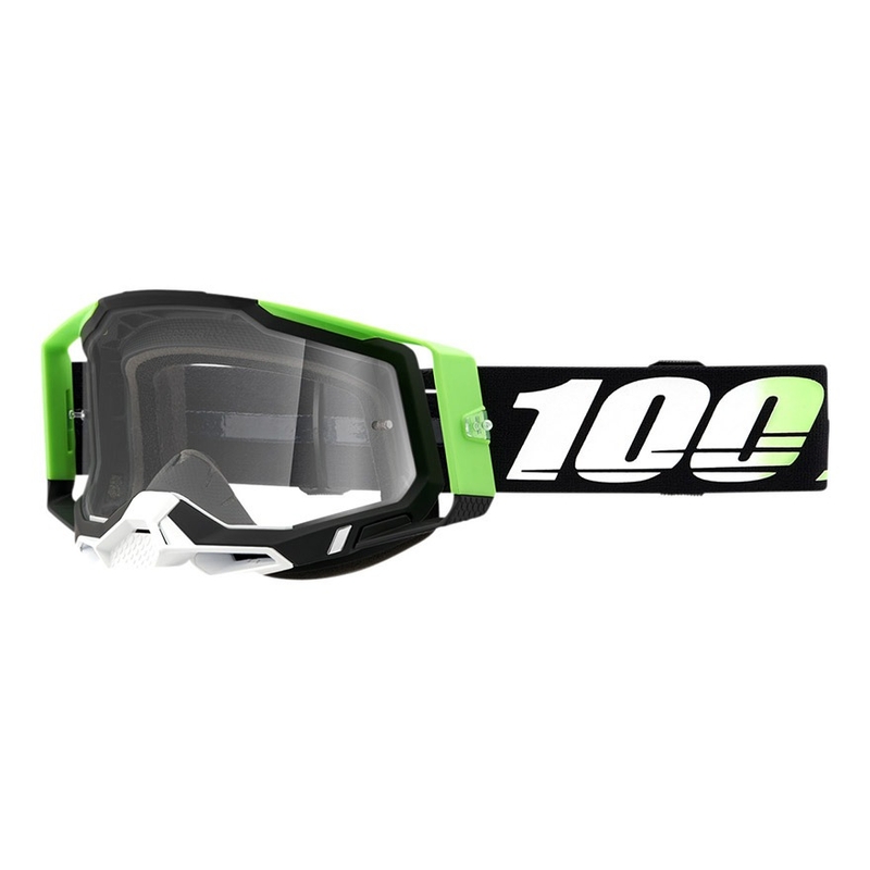 Motocross szemüveg 100% RACECRAFT 2 Kalkuta fekete-zöld (tiszta plexi)