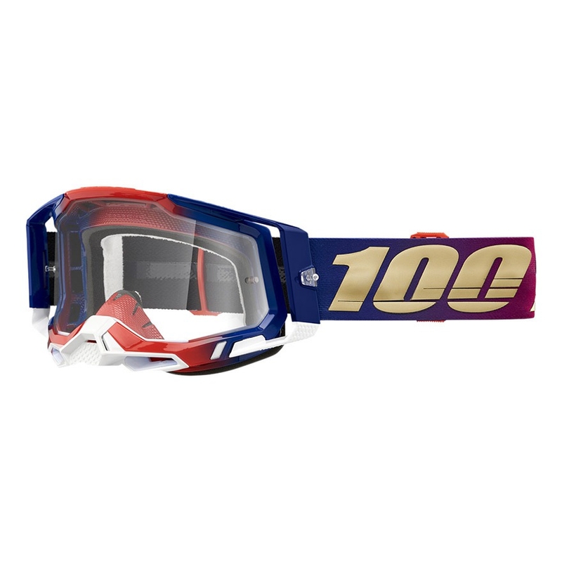 Motocross szemüveg 100% RACECRAFT 2 United piros-kék (átlátszó szemellenző)