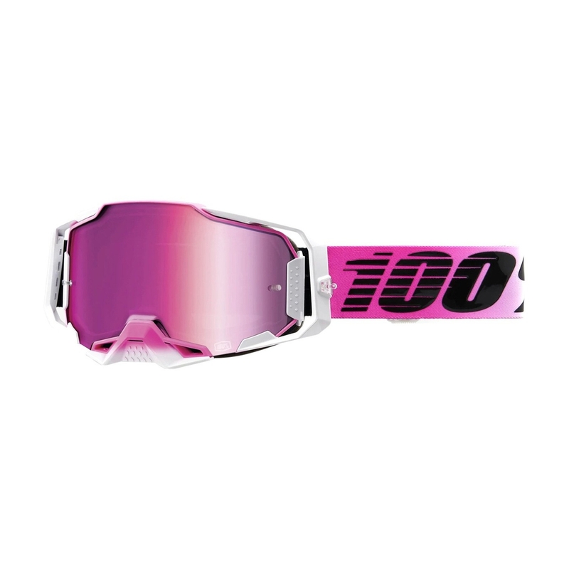 Motocross szemüveg 100% ARMEGA Harmony fekete-fehér-rózsaszín (rózsaszín plexi)