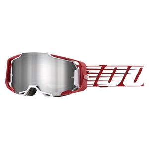 Motocross szemüveg 100% ARMEGA túlméretezett mély fehér-piros (ezüst plexi)