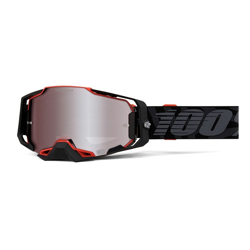 Motocross szemüveg 100% ARMEGA Renen HIPER vörös-fekete camo (ezüst plexi)