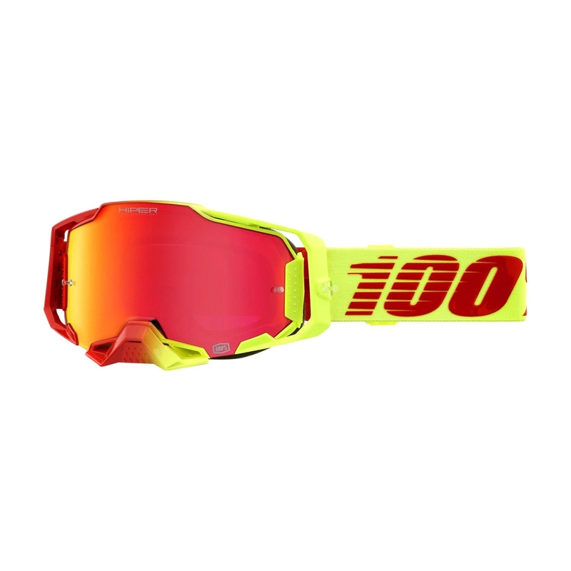 Motocross szemüveg 100% ARMEGA Solaris HIPER piros-sárga (piros plexi)