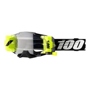 Motocross szemüveg 100% ARMEGA ELŐREJELZÉS fehér-fekete-fluo sárga (harangjátékos plexi)