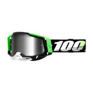 Motocross szemüveg 100% RACECRAFT 2 Kalkuta zöld-fehér-fekete (ezüst plexi)