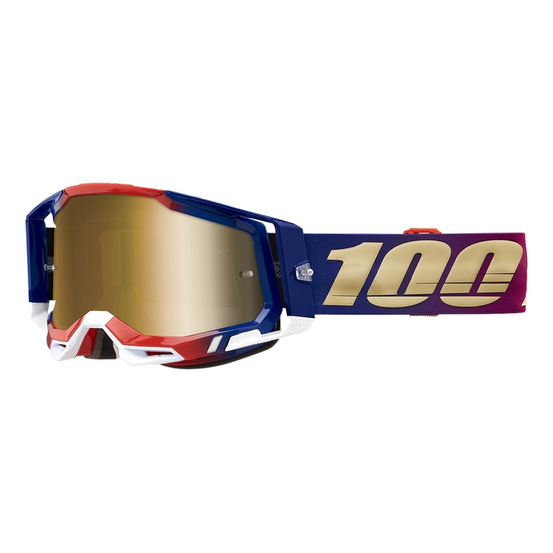 Motocross szemüveg 100% RACECRAFT 2 United Blue-Red-Gold (arany plexiüveg)
