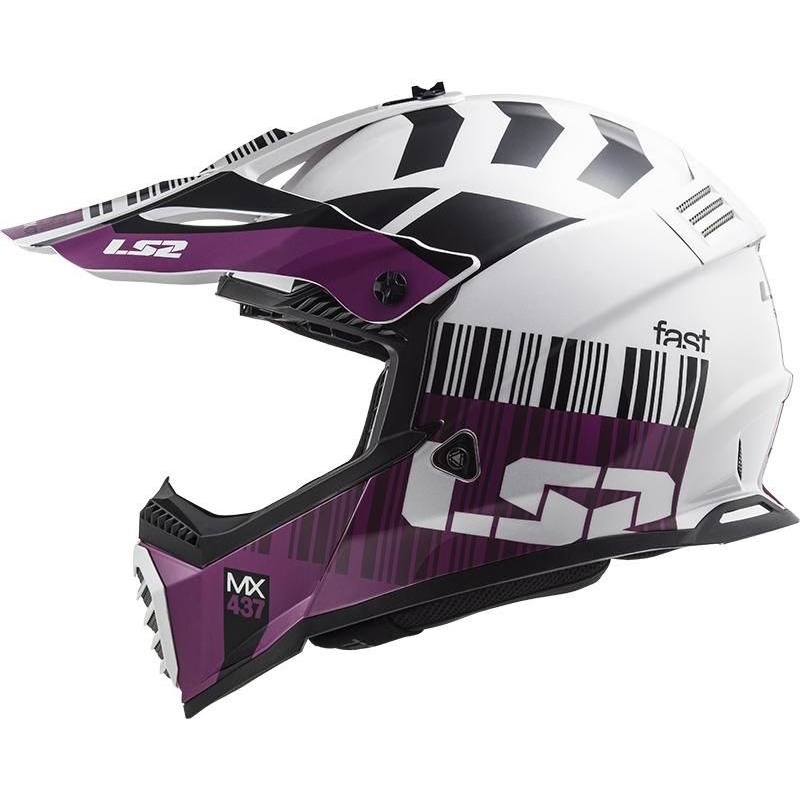 Motocross Sisak LS2 MX437 Gyors Evo XCODE fehér-lila fényes