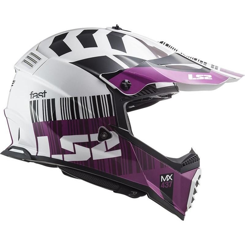Motocross Sisak LS2 MX437 Gyors Evo XCODE fehér-lila fényes