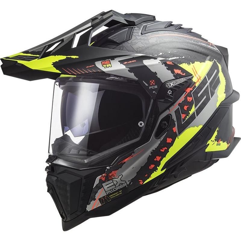 Enduro sisak LS2 MX701 Explorer C Kiterjesztése fekete-szürke-fluo sárga