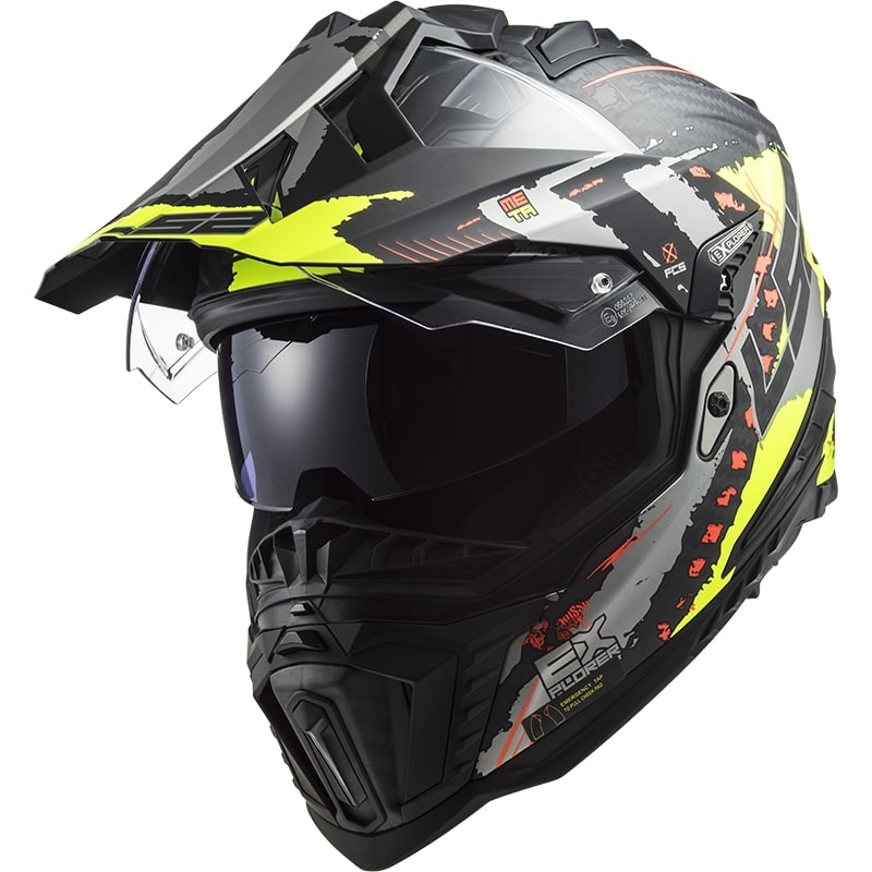 Enduro sisak LS2 MX701 Explorer C Kiterjesztése fekete-szürke-fluo sárga
