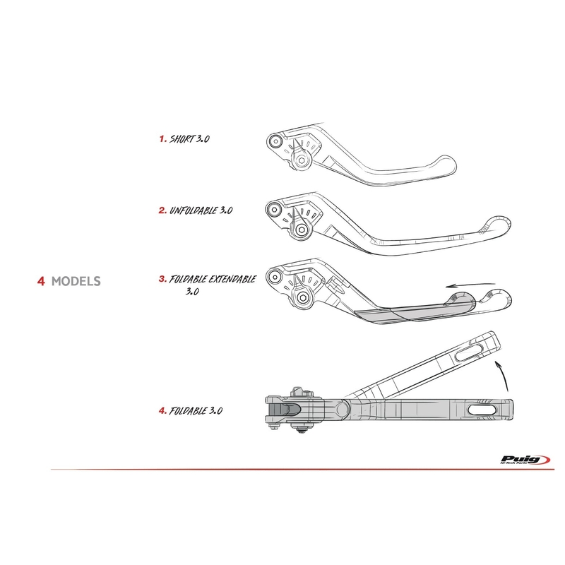 Brake lever without adapter PUIG 3.0 extendable folding black/black