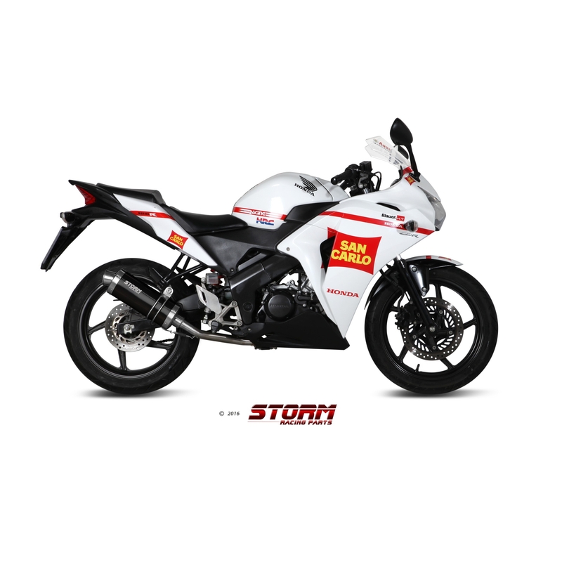 Teljes kipufogó rendszer 1x1 STORM OVAL Acélos fekete részére HONDA CBR 125 R 2011-2019