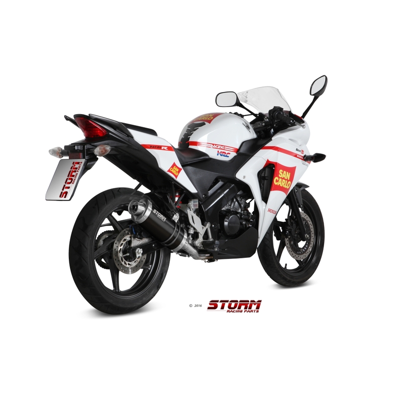 Teljes kipufogó rendszer 1x1 STORM OVAL Acélos fekete részére HONDA CBR 125 R 2011-2019