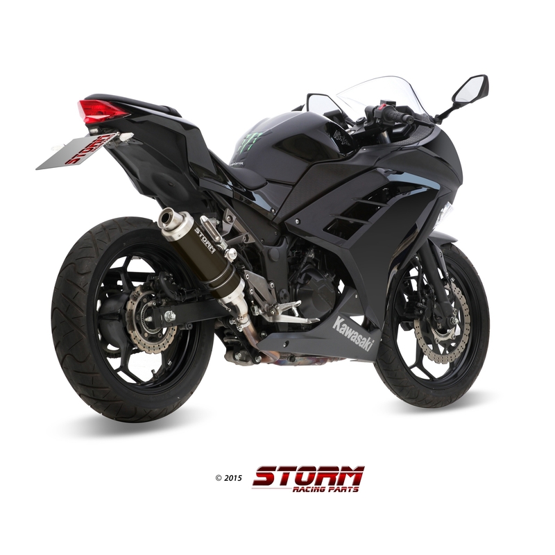 Kipufogóvég STORM GP Acélos fekete részére KAWASAKI Z 300 2015-2016, KAWASAKI EX Ninja 300 2013-2016